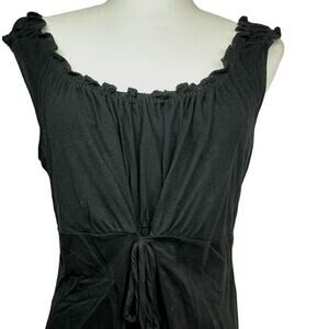 ANN TAYLOR | Small black sleeveless tunic top front tie scoop neck‎ ruffled
